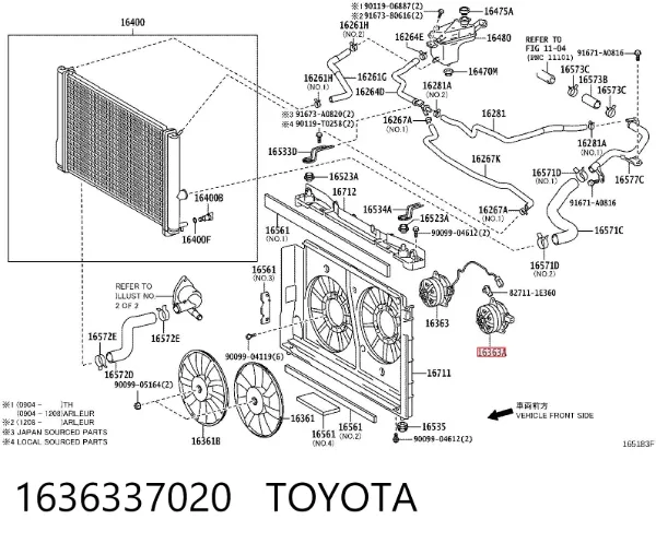 Motor esquerdo de ventilador do sistema de esfriamento 1636337020 Toyota