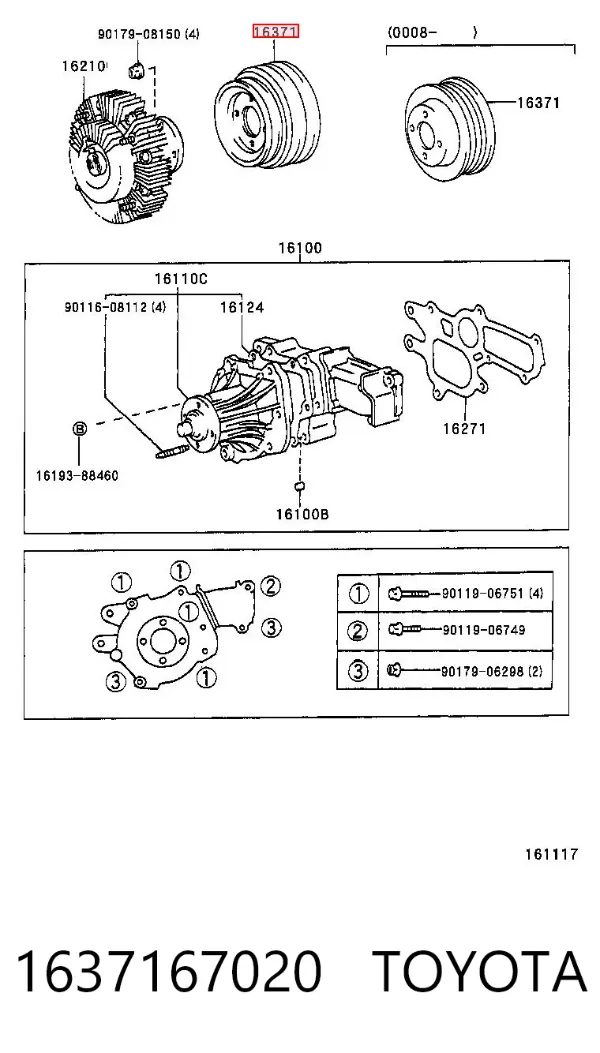 Polia de acoplamento viscoso (da roda de aletas) do sistema de esfriamento 1637167020 Toyota