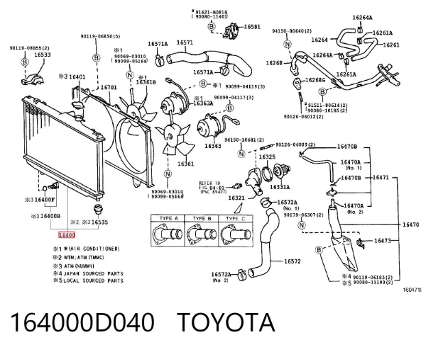 Radiador de esfriamento de motor 164000D040 Toyota
