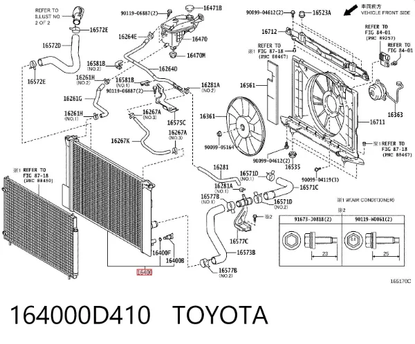 Radiador de esfriamento de motor 164000D410 Toyota