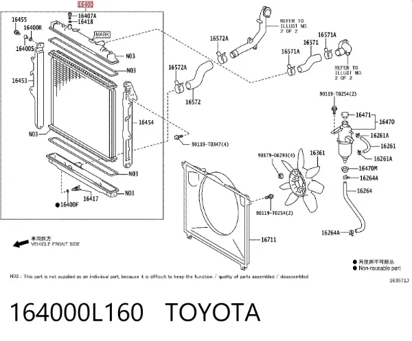 Radiador de esfriamento de motor 164000L160 Toyota