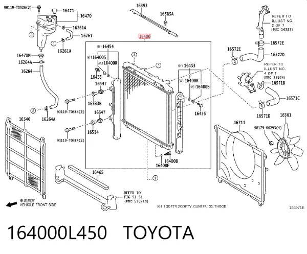 Radiador de esfriamento de motor 164000L450 Toyota