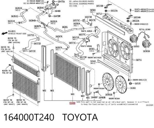 Radiador de esfriamento de motor 164000T240 Toyota