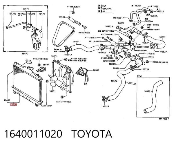 Radiador de esfriamento de motor 1640011020 Toyota