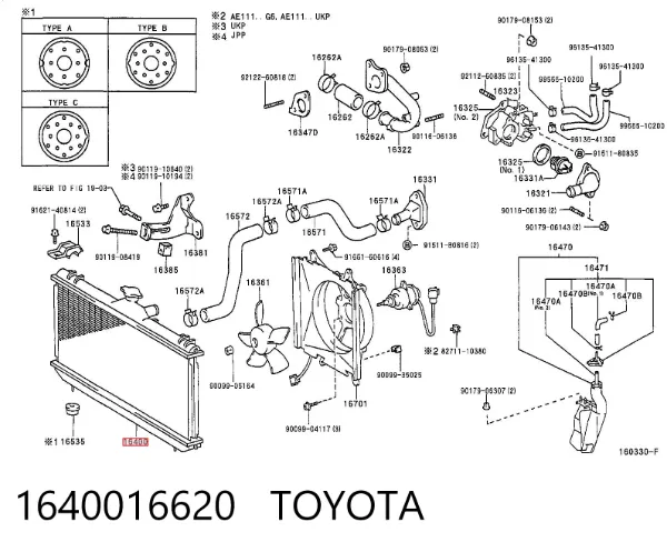 Radiador de esfriamento de motor 1640016620 Toyota