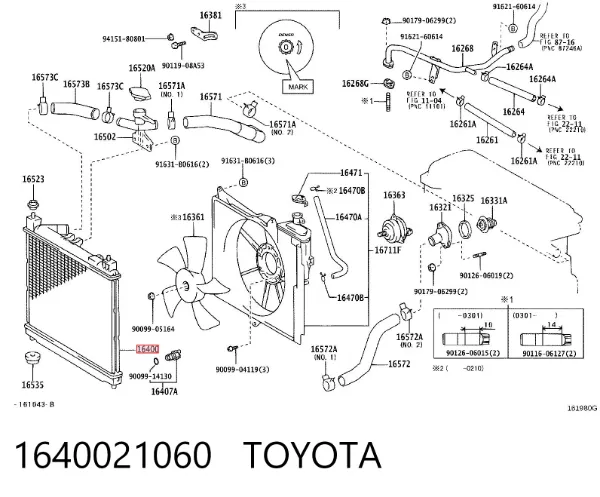 Radiador de esfriamento de motor 1640021060 Toyota