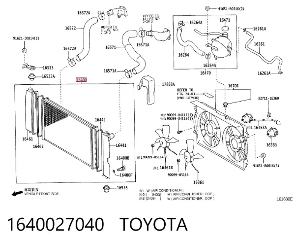 Radiador de esfriamento de motor 1640027040 Toyota