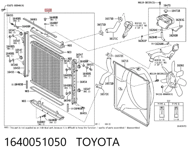Radiador de esfriamento de motor 1640051050 Toyota