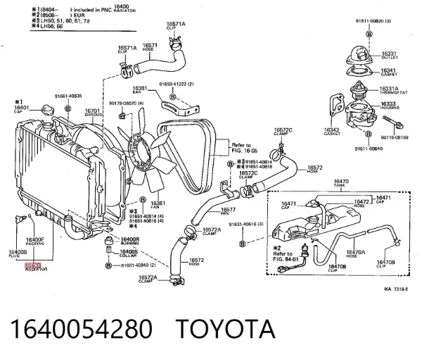 Radiador de esfriamento de motor 1640054280 Toyota