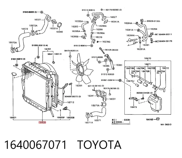 Radiador de esfriamento de motor 1640067071 Toyota