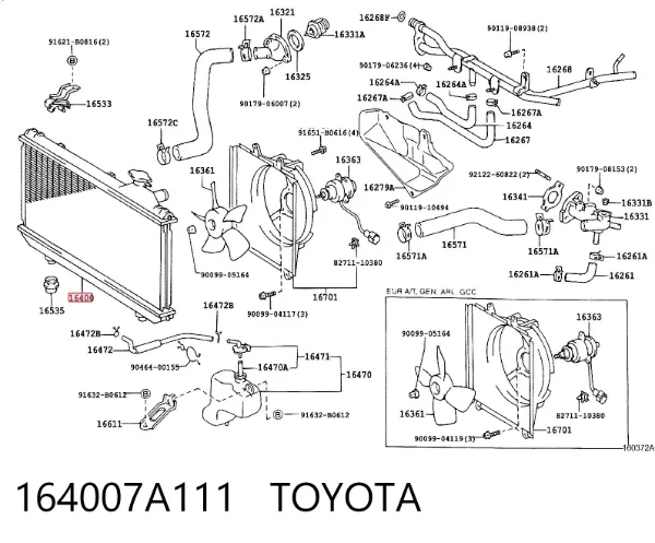 Radiador de esfriamento de motor 164007A111 Toyota