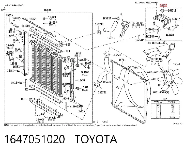 Tanque de expansão do sistema de esfriamento 1647051020 Toyota