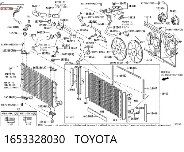 Suporte superior do radiador (painel de montagem de fixação das luzes) 1653328030 Toyota