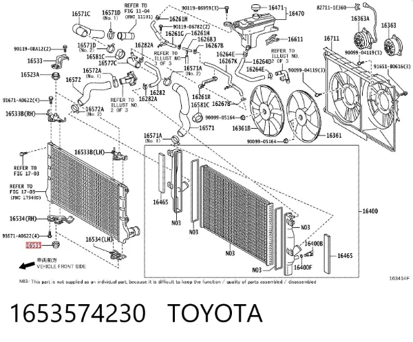 Consola (coxim de fixação) inferior do radiador 1653574230 Toyota