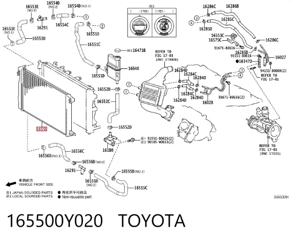 Radiador de esfriamento de motor 165500Y020 Toyota