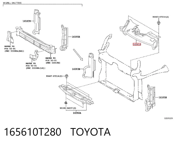 Placa sobreposta superior de difusor do radiador 165610T280 Toyota