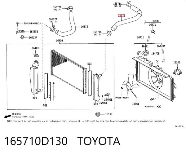 Mangueira (cano derivado) do radiador de esfriamento superior 165710D130 Toyota