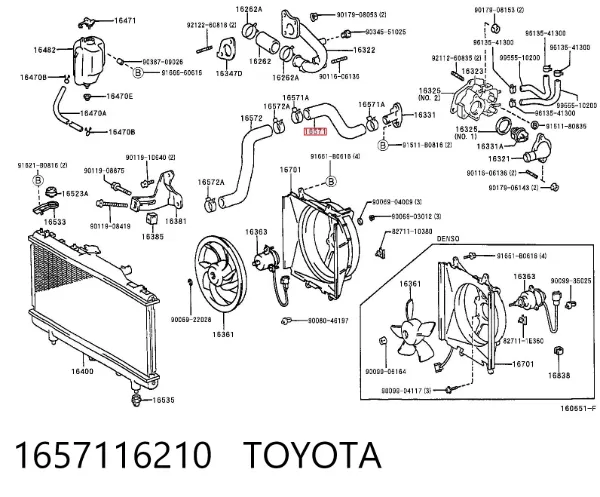 Mangueira (cano derivado) do radiador de esfriamento superior 1657116210 Toyota