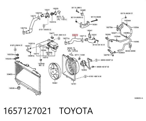 Mangueira (cano derivado) do radiador de esfriamento superior 1657127021 Toyota