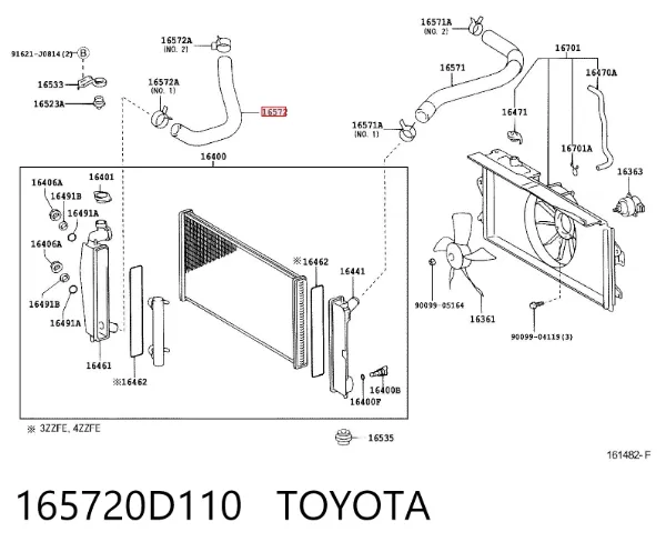 Mangueira (cano derivado) inferior do radiador de esfriamento 165720D110 Toyota