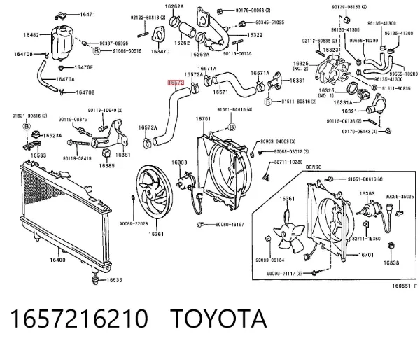 Mangueira (cano derivado) inferior do radiador de esfriamento 1657216210 Toyota