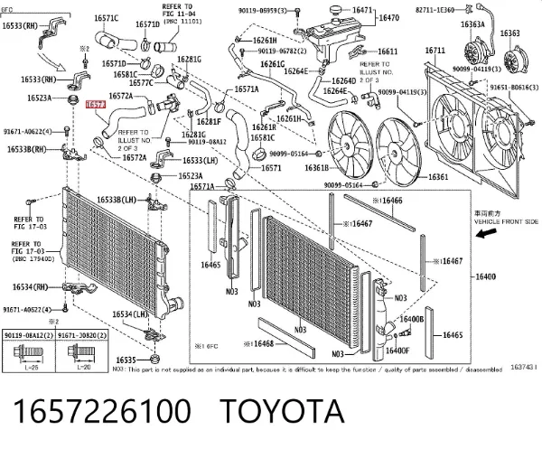 Mangueira (cano derivado) inferior do radiador de esfriamento 1657226100 Toyota