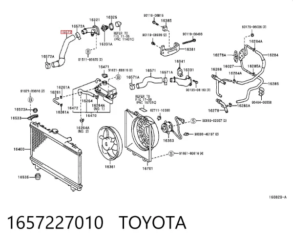 Mangueira (cano derivado) inferior do radiador de esfriamento 1657227010 Toyota