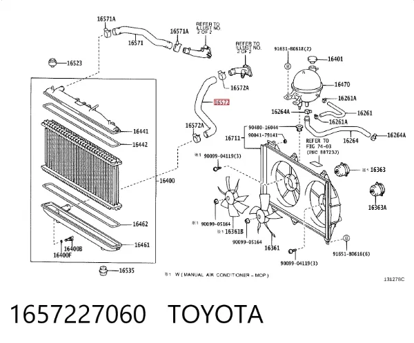 Mangueira (cano derivado) inferior do radiador de esfriamento 1657227060 Toyota