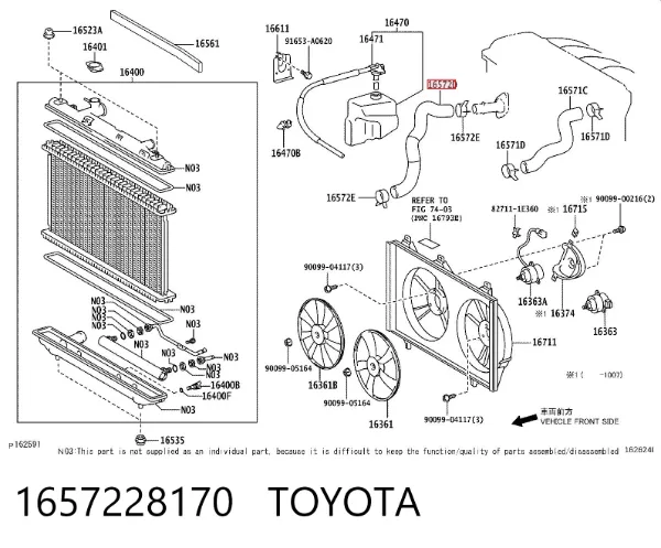 Mangueira (cano derivado) inferior do radiador de esfriamento 1657228170 Toyota