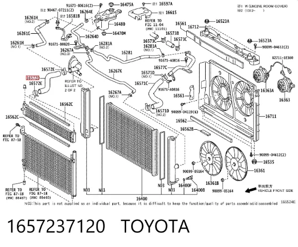 Mangueira (cano derivado) inferior do radiador de esfriamento 1657237120 Toyota