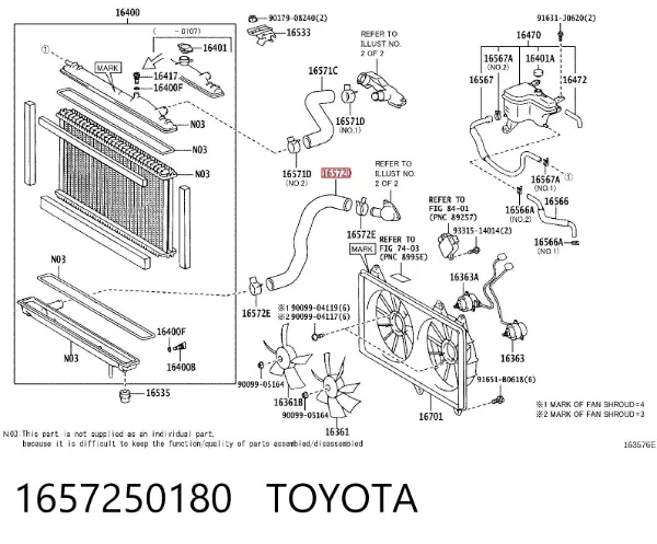 Mangueira (cano derivado) inferior do radiador de esfriamento 1657250180 Toyota
