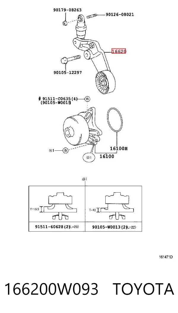Reguladora de tensão da correia de transmissão 166200W093 Toyota
