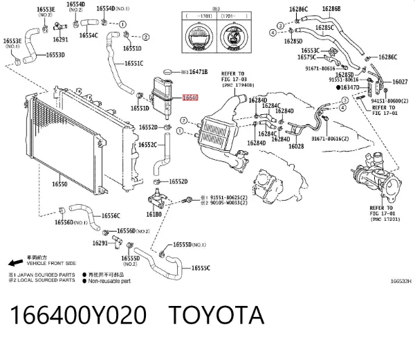 Tanque de expansão do sistema de esfriamento 166400Y020 Toyota