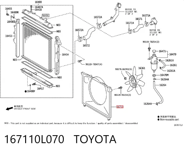 Difusor do radiador de esfriamento 167110L070 Toyota
