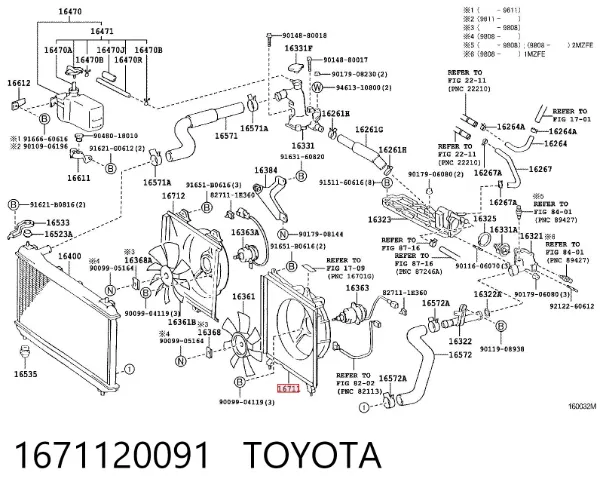 Difusor do radiador de esfriamento 1671120091 Toyota