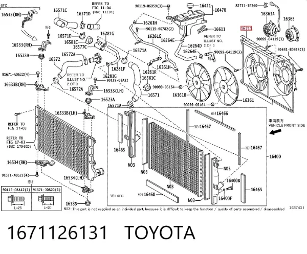 Difusor do radiador de esfriamento 1671126131 Toyota