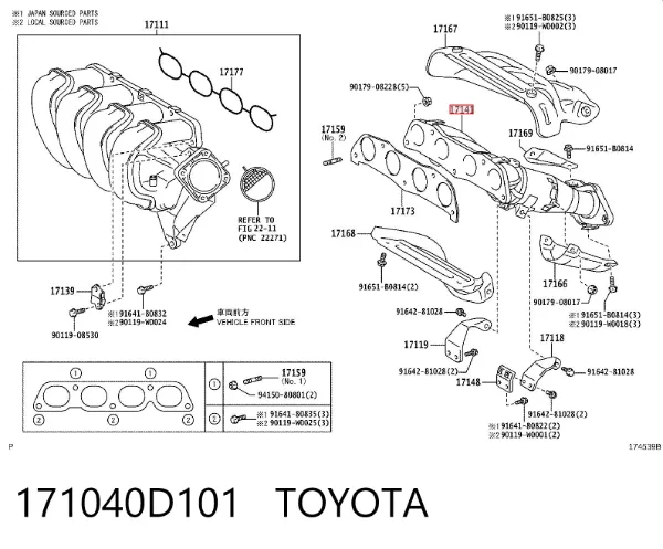 Tubo coletor de escape 171040D101 Toyota