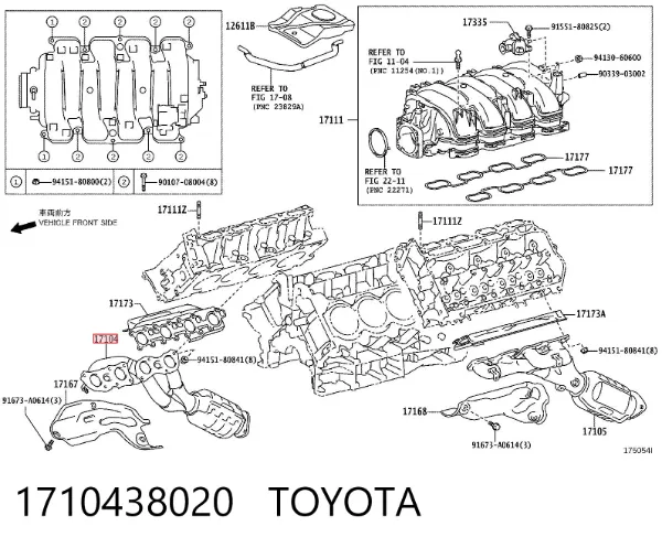 Tubo coletor de escape direito 1710438020 Toyota