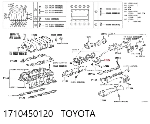 Tubo coletor de escape direito 1710450120 Toyota
