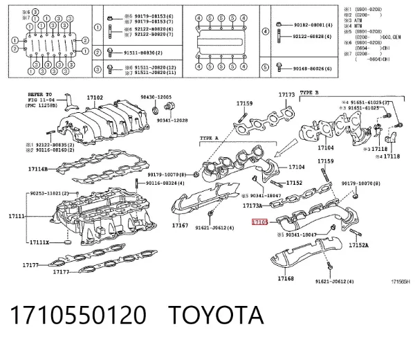 Tubo coletor de escape esquerdo 1710550120 Toyota