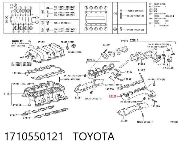Tubo coletor de escape esquerdo 1710550121 Toyota