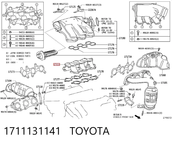 Tubo coletor de admissão inferior 1711131141 Toyota