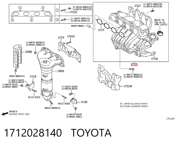 Tubo coletor de admissão 1712028140 Toyota
