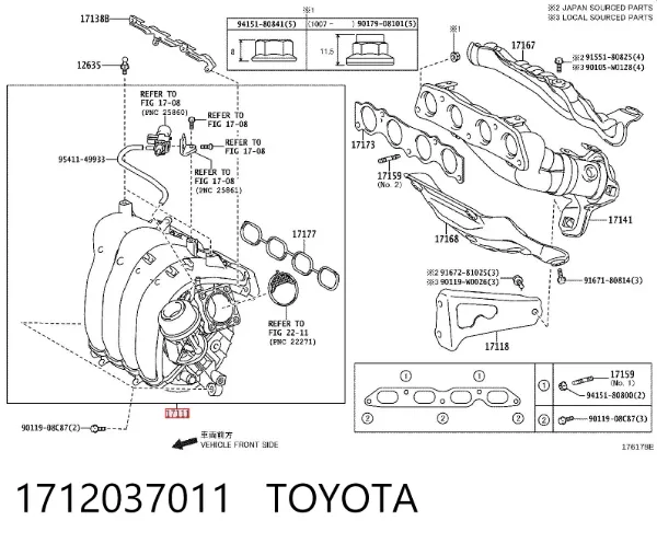 Tubo coletor de admissão 1712037011 Toyota