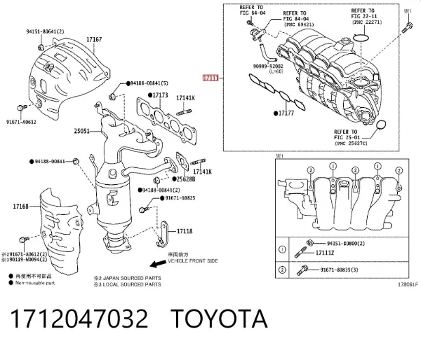 Tubo coletor de admissão 1712047032 Toyota