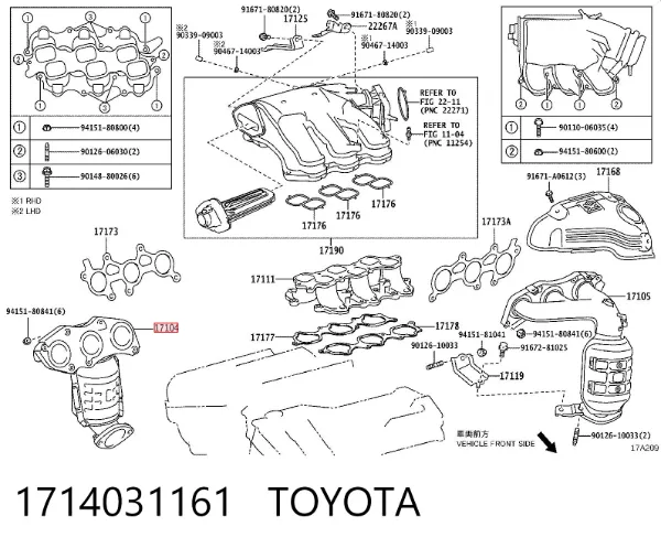 Tubo coletor de escape direito 1714031161 Toyota
