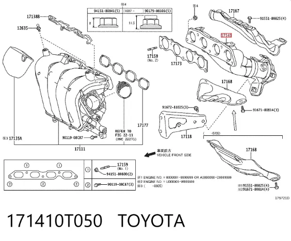 Tubo coletor de escape 171410T050 Toyota
