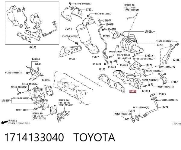 Tubo coletor de escape 1714133040 Toyota