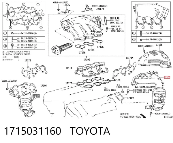 Tubo coletor de escape esquerdo 1715031160 Toyota