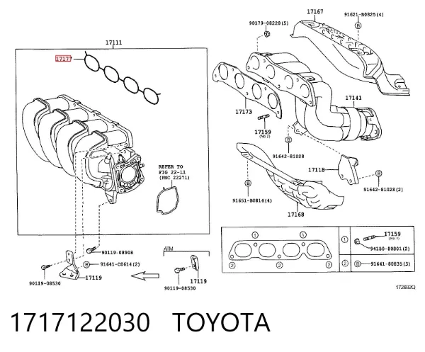 Vedante de tubo coletor de admissão 1717122030 Toyota